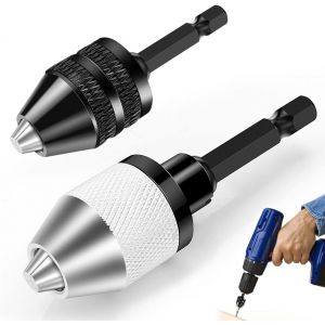 2 pièce Mandrin Perceuse,Mandrin Autoserrant Hexagonale 6.35mm (1/4""),Mandrin pour Visseuse Capacité 0.3-6.5mm,Mandrin de Perçage Sans Clé,pour Perceuse Visseuse Électrique Outil de Conversion - Neuf