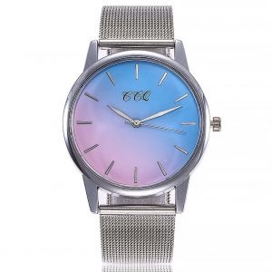 Montre-Bracelet A Quartz Decontractee Ccq Pour Couple, Bracelet En Maille, Cadran Rond (Bleu + Rose) - Neuf