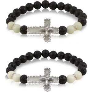 Kal-Lot De 2 Bracelets En Perles De Croix, Bracelets Chr&eacute;tiens &Eacute;lastiques Avec Croix De J&eacute;sus Pour Bijoux Cadeaux - Neuf