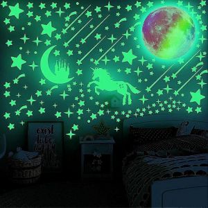 &Eacute;toiles Lumineuses Autocollantes Pour Chambre D'enfant Gar&ccedil;ons Filles, &Eacute;toiles Lumineuses Brillent Dans Le Noir Ciel &Eacute;toil&eacute; Autocollant Licorne Autocollant Lumineux Lune Ch&acirc;teau Mur - Neuf