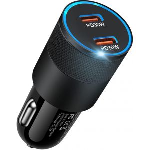 Allume Cigare USB C, 60W 2 Ports PD Adaptateur Chargeur Voiture USB C Rapide, Prise Allume Cigare 12V Adaptateur Voiture pour iPhone 17 Pro 16e 15 14 13 12,Samsung Galaxy S25 Ultra S24 S23 S22 S21 A56 - Neuf