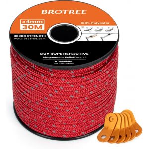 Eryi-Corde Tente Camping 4mm 30m Avec 6 X Tendeur Corde Tente - Réfléchissant Rouge - Neuf