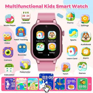 Montre Connectée Enfant 32 Jeux,Montre Intelligente Enfant avec HD Caméra Livres Audio&Cartes d'étude,Suivi des Habitudes,3 Sportifs Podomètre Réveil Mode Scolaire,Cadeaux d'anniversaire(Rose-32 Jeux) - Neuf