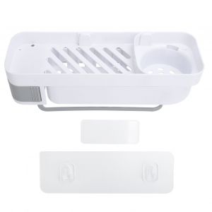 Hjlian Etagere De Douche D'angle Sans Percage, Support De Rangement Mural Pour Salle De Bain Avec Crochet Pour Serviette (Blanc Gris) - Neuf