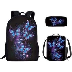 CHECARZHN--NO1-Sac À Dos D'École 3 Pièces Pour Filles Et Garçons, Dinosaure, Football, Loup, Cheval, Sacs À Bandoulière, Sacs À Déjeuner, Trousse À Crayons, Magical Stars Butterfly - Neuf