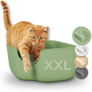 Bac À Litière Bac A Litiere Moderne Pour Chats-Bac Litière Grand Format Avec Parois Hautes-Litière Chat Ouvert|Litiere Chat Xxl|Chaton Accessoires (Vert) - Neuf