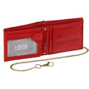 Biker Portefeuille Pour Homme Et Femme Avec La Cha&icirc;ne, Cuir V&eacute;ritable, Rouge Chain-Series - Neuf