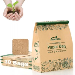 Tianyi-Lot De 30 Sacs En Papier Kraft Compostables - 19 X 9 X 29 Cm - Marron - Épais - Résistant À L'eau Et À L'huile (Épais 80 G/M²) - Neuf