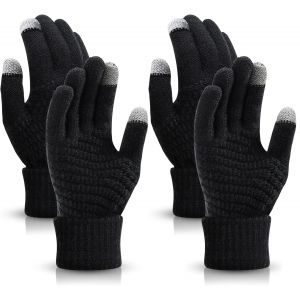 2 Pairs Of Women's Winter Knitted Gloves, Some Warm Gloves, Touch Screen Gloves With Fine Fleece Lining, Suitable For Leisure Activities, Black & White, One Size"".[J49] - Neuf