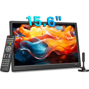MEVRONISSHOP-T&eacute;l&eacute;viseur num&eacute;rique portable, TV DVB-T2 12 V, entr&eacute;es HDMI/AV/USB, t&eacute;l&eacute;commande, chargeur de voiture 12 V, 15,6"", noir - Neuf