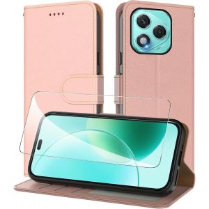 Kal-Coque Pour Honor 400 Lite Avec Verre Trempé + 3 Emplacements Carte,Pochette De Portefeuille,Anti-Rfid - Housse Livret Magnétique Antichoc En Cuir Pu Pour Étui Honor 400 Lite,Rose - Neuf