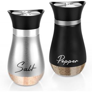 Sali&egrave;re Et Poivri&egrave;re Set,120ml Acier Inoxydable Poivriere,Saliere En Verre,Pots &Agrave; &Eacute;pices,Pour La Maison Ou La Cuisine,&Eacute;pices,Restaurant-Noir & Argent - Neuf