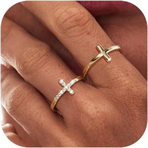Kahfl-Bague Or Femme,Bagues Empilables Résistant À L'eau,14k Or Zirconia Diamant Croix Bague Femme,Bague De Cheville Bague De Pouce Bague De Doigt Déclaration Set Bijoux Cadeaux,Taille 49-62 - Neuf
