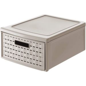 TIANYI-Country Boîte à tiroirs 8,3l avec 1 tiroir en rotin, Plastique (PP) sans BPA, cappuccino, klein/8.3l (35.0 x 26.0 x 14.5 cm) - Neuf