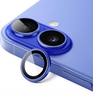 JGD-Protecteur d'Objectif de Cam&eacute;ra pour iPhone 16 6,1 Pouces et iPhone 16 Plus 6,7 Pouces, 1:1 Ajustement Invisible, Verre Tremp&eacute; 9H Anneau Individuel M&eacute;tal Housse, 1 S&eacute;rie (Outremer) - Neuf