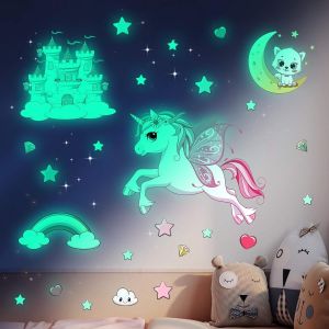 ERYI-Licorne Étoile Lumineuse Plafond Stickers Muraux-Étoile Fluorescente,Arc En Ciel Décoration Chambre Enfant Et Fille - Neuf