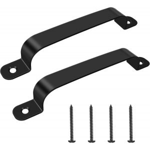 TRAHOO-Lot de 2 poignées de porte coulissante pour porte de grange, grande poignée de porte de clôture rustique noire (arc, noir) - Neuf