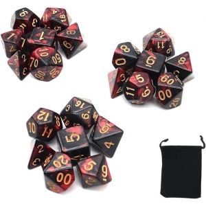 Chenquansarl-Jeu De Dés Polyédriques Dés De Jeux De Table 3 Jeux De Dés 3 X 7 (21 Pièces) Série Die D20 D12 D10 D8 D6 D4 Dnd Dés Dnd Rpg Mtg Double Couleurs Une Pièce (Rouge Et Noir) - Neuf