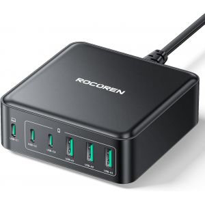 JGD-Chargeur Multiple USB C 160W, Station de Charge GAN &agrave; 6 Ports,PD65W QC4.0 PPS pour MacBook Pro/Air, iPad, iPhone 16/15/14, Samsung,Acer,Lenovo - Neuf