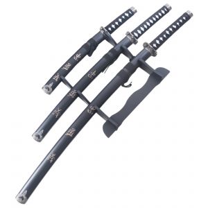 Set 3 Katanas en Bois Katana Wakizashi Tanto Epee Sabre Katana Japonais Katana Samourai + Presentoir D&eacute;coration - Neuf