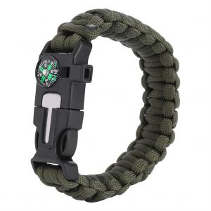 Bracelet De Survie En Paracorde Multifonctionnel En Plein Air Avec &Eacute;quipement De P&ecirc;che (Vert Arm&eacute;e) - Neuf