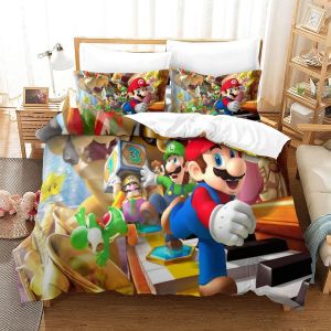 Housse De Couette Super Mario Imprim&iquest;&iquest;E En D Avec Taies D'oreiller, Parure De Lit Pour Adolescents Avec Fermeture &iquest;&iquest; Glissi&iquest;&iquest;Re, Housse De Couette En Mic - Neuf