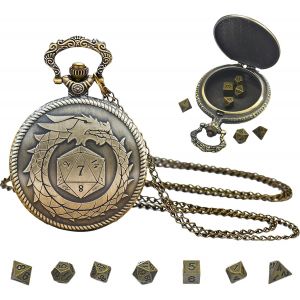 Sansh-Mini Dés Dnd Avec Coquille De Montre De Poche,7 Pièces Dés Polyédriques En Métal, Accessoires De Jeu De Société De Jeu De Rôle Pour Jeu De Table Dnd Rpg Mtg - Neuf