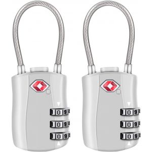 nzqaf-[2 Pack] Serrures à bagages TSA, cadenas de sécurité à 3 chiffres, cadenas à combinaison, code de verrouillage pour les valises de voyage valise sac de bagages etc. -Argent - Neuf