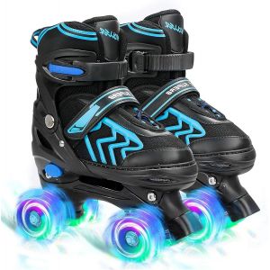 Asfasfq-Patins À Roulettes Pour Enfants - Tailles Réglables Avec Roues Lumineuses - Patins 4 Roues Pour Garçons - Pour L'intérieur, L'extérieur Et Les Loisirs - Design Respirant - Neuf