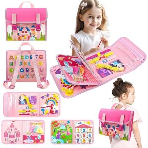 ChenQuanSarl-Busy Board Jouet 17 En 1 Montessori Pour B&eacute;b&eacute; De 1, 2, 3 Et 4 Ans - Jouets D'Activit&eacute; Et De D&eacute;veloppement Pour Enfants, Jouet De Voyage Pour Avion Et Voiture, Cadeau Pour Enfant (Rose) - Neuf