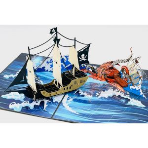 Carte Pop-Up 3d Epic Pirate Ship Contre Kraken:Fête Des Pères Pour Papa,Anniversaire Pour Lui,Fils,Mari,Garçon,Homme,Petit Ami,Beau-Frère,Oncle - Neuf