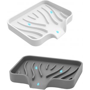 Porte-savon de voyage (blanc et gris), porte-savon de douche, porte-savon de salle de bain, porte-savon en silicone avec évacuation, design antidérapant pour salle de bain et cuisine - Neuf
