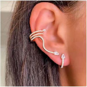 Kal-Boucles D'oreilles Boho Serpent Sans Piercing Boucles D'oreilles Argent&eacute;es Serpent Avec Strass Boucles D'oreilles Punk Serpent Boucle D'oreille Set De Bijoux Pour Femmes Et Filles - Neuf