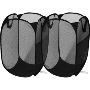 MDY-Lot de 2 paniers à linge pliables,Pop Up Laundry Basket Hamper,en Maille Filet Sac à Linge Panier,Avec poche latérale,Pour le rangement des vêtements - Noir - Neuf