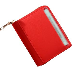Portefeuille Court Pour Femme - Couleur Unie - Fermeture Éclair - Plusieurs Emplacements Pour Cartes - Pochette De Rangement Compacte (Rouge,Taille Unique) - Neuf