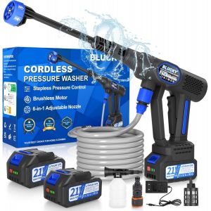 SUBZONAL-Nettoyeur Haute Pression sans Fil, Nettoyeur Haute Pression Portable avec Buse Réglable 6 en 1, Pistolet Haute Pression sans Fil avec 2 Batteries pour Nettoyer Les Voitures, Sols - Neuf