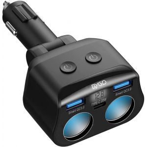 12V/24V Allume Cigare Adaptateur 2 Prise, Adaptateur Allume-Cigare Avec 20W Type C+2 Qc 3.0 Connecteurs Et Usb Avec Voltm&egrave;tre Led Pour Ipad, Gps, Dash Cam, Etc. - Neuf
