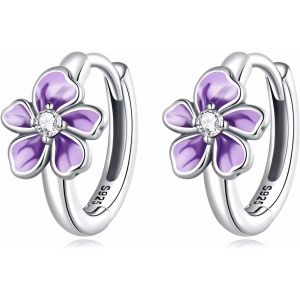 Senior-Boucles D'oreilles Cr&eacute;oles Fleur En Argent Sterling 925, Fleur Mauve Petite Cr&eacute;oles Hypoallerg&eacute;nique Huggie Boucle D'oreille Bijoux Cadeaux Pour Femmes Et Filles[L836] - Neuf