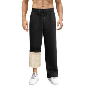Jexnovashop-Pantalon Polaire Homme Coton Pantalon Jogging Chaud Coupe Ample Sports Surv&ecirc;tement Avec Poches Doublure Pantalon D&eacute;contract&eacute; Homme Hiver - Neuf