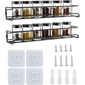 Eryi-Étagère À Épices Mural En Acier Inoxydable Porte Épices De Cuisine Adhésif Sans Perçage Idéal Pour 12/24 Bocaux À Épices Organisateur D'épices 29x6x6cm (Noir, Ensemble 2 Pièces) - Neuf