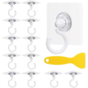 Lot de 12 Crochets Auto-adhésifs,Transparents Crochet Rotatif à 360°Crochet Adhésif Puissant Plafond Crochets Muraux Sans Perçage pour Salle de Bain Toilettes Cuisine Blanc - Neuf