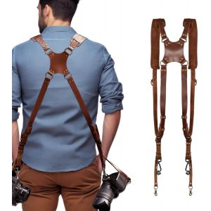 Sangle D'Appareil Photo Pour Deux Cam&eacute;ras, Harnais Photo, Harnais Photographe,Harnais D'Appareil Photo Multi-Engrenages Vintage Pour Harnais Universel Dslr/Slr Femmes/Hommes(Marron[Gopro1478] - Neuf