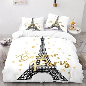 Housse De Couette Enfant Fille Paris Tour Eiffel X Cm Linge De Lit + X Taies D'oreiller Xcm Microfibre Parure De Lit X Personnes Doux Confortable - Neuf
