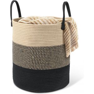MEVRONISSHOP-Panier &agrave; linge en coton tiss&eacute; - 45 l - Panier &agrave; linge avec poign&eacute;e - Trieur &agrave; linge tress&eacute; - Panier de rangement pour buanderie, chambre d'enfant, salle de bain (35 cm x 40 cm) (beige + - Neuf