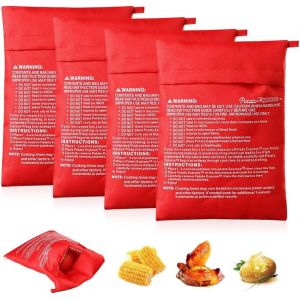 KAL-4 Pièces Sac Cuisson Pomme De Terre Micro Ondes,Sachet Micro Ondes Patate,Sac À Pomme De Terre Raclette,Potato Express,Sac À Patate Conservation,Sac Cuisson Four Réutilisable - Rouge - Neuf