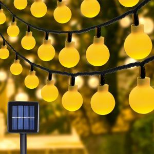 KAL-Led Solaire Guirlande Lumineuse, 12M 100 Leds Guirlande Lumineuse Sphérique, 8 Modes Étanche Boules Guirlandes Lumineuses Intérieure Extérieure, Décoration Extérieure Pour Jardin, Balcon, Terrass - Neuf