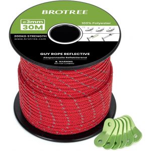 Eryi-Corde Tente Camping 3mm 30m Avec 6 X Tendeur Corde Tente - Réfléchissant Rouge - Neuf