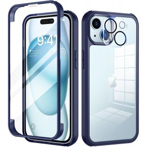 Eryi-Coque Pour Iphone 15 6,1 Pouces, Antichoc Housse Avec Verre Trempé Protection Écran +[9h Dureté Caméra Arrière Protecteur] Intégrale Mince 360°Protection Bumper Robuste Transparente - Bleu - Neuf