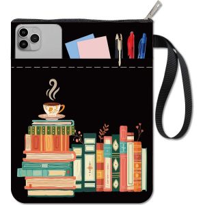 Pochette De Livre De Café Noire Pour Livres De Poche Couverture Rigide Lavable En Tissu Avec Fermeture Éclair Et Poche Supplémentaire Pour Les Amoureux Des Livres Les Camarades De Classe - Neuf