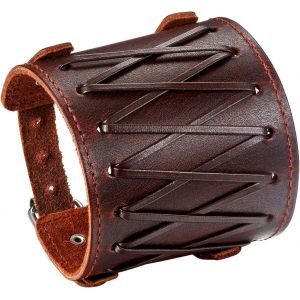 Kal-Bracelet Tressé Cuir Pour Homme Garçon Biker Motard, Large Bracelet Manchette Réglable Classique Punk Rock Couleur Noir Brun Fantaisie Cadeaux Anniversaire Noël Toussaint - Neuf